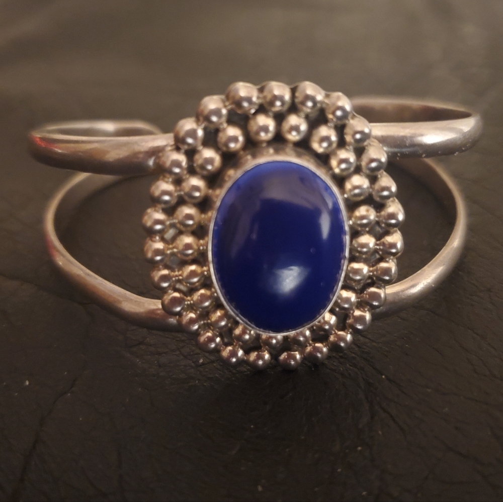 Vintage Sterling Silver Bracelet 925 Mexico Lapis Bracelet